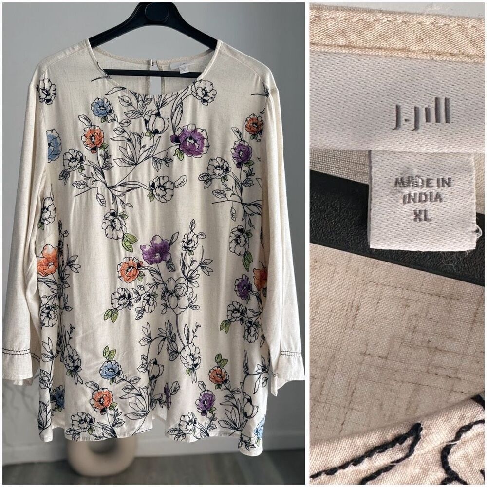 J. Jill Botanical Gardens Embroidered Top Linen Blend Lightweight XL